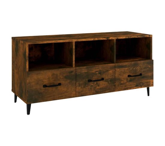 Meuble TV Chêne Fumé 102x35x50 Cm Bois Contreplaqué