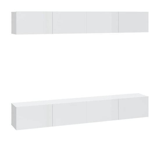 Meubles TV Muraux 4 Pièces Blanc Brillant 100x30x30 Cm