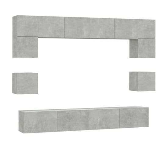 Ensemble De Meubles TV 8 PCs Gris Béton Bois D'ingénierie