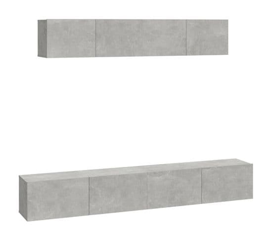 Ensemble De Meubles TV 4 PCs Gris Béton Bois D'ingénierie