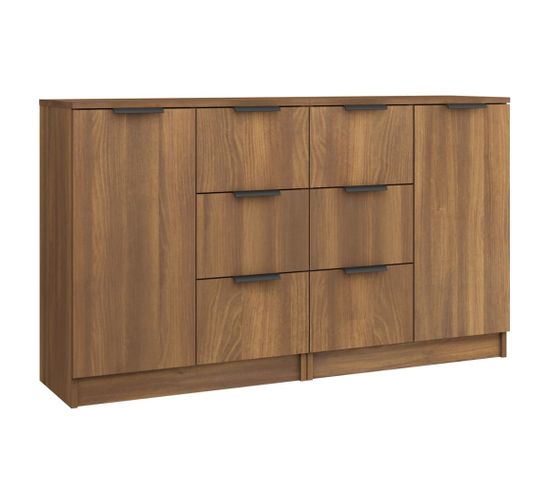 Buffets 2 Pièces Chêne Marron 60x30x70 Cm Bois Contreplaqué