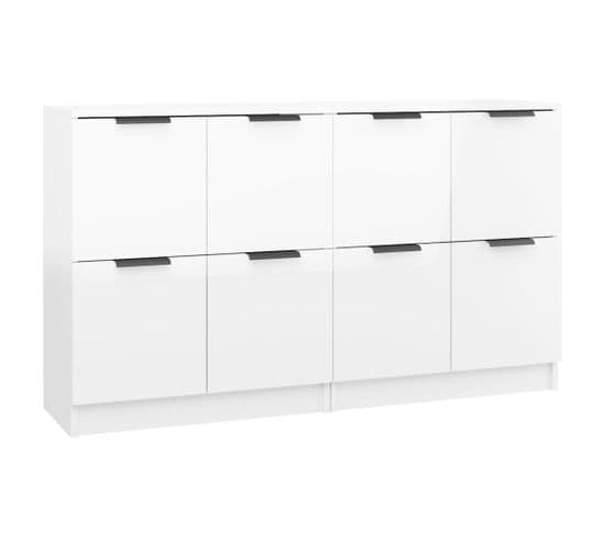 Buffets 2 Pièces Blanc Brillant 60x30x70 Cm Bois Contreplaqué