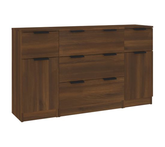 Ensemble De Buffets 3 Pièces Chêne Marron Bois Contreplaqué