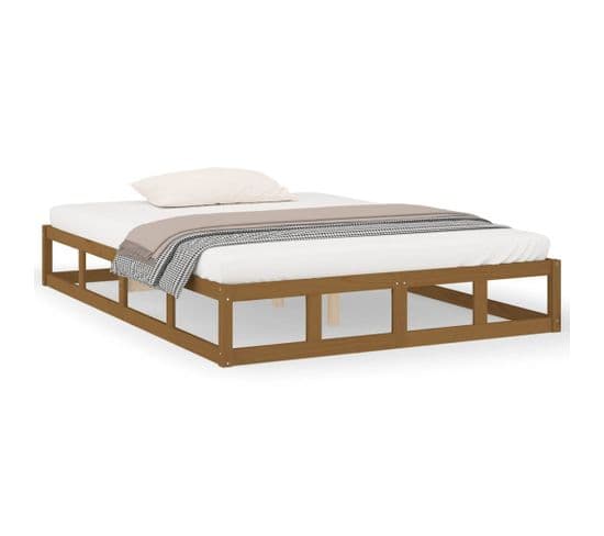 Cadre De Lit Marron Miel 120x190 Cm Petit Double Bois Massif