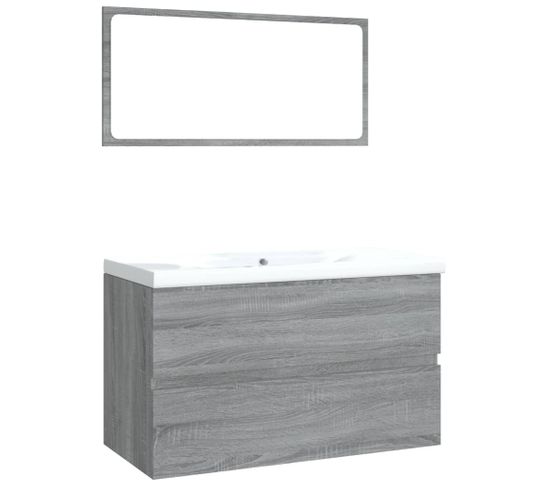 Meuble-Vasque Sonoma Gris Bois D'ingénierie + Miroir