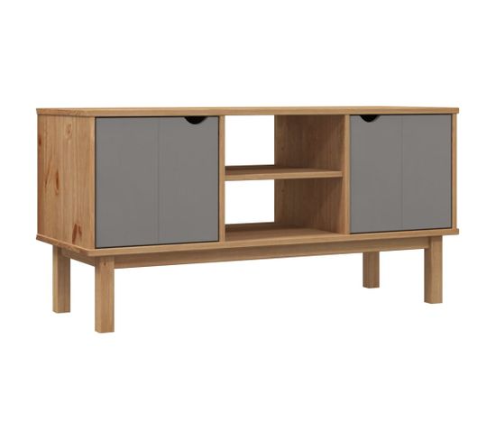 Meuble TV Otta Marron Et Gris 113,5x43x57 Cm Bois Massif Pin