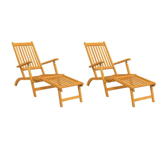 Chaise Longue D'extérieur Repose-pieds Lot De 2 Acacia Solide