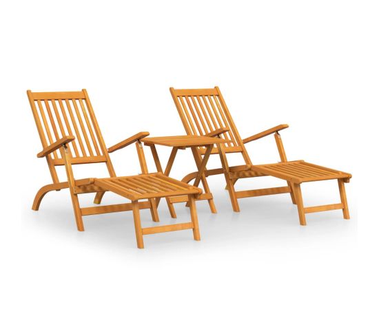 Chaises Longues D'extérieur Repose-pieds Et Table Acacia Solide