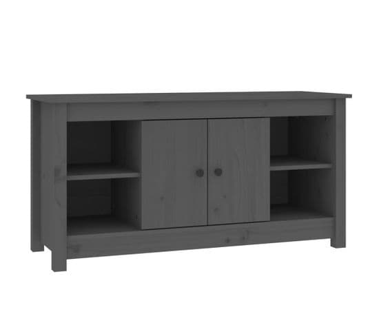 Meuble TV Gris 103x36,5x52 Cm Bois De Pin Massif