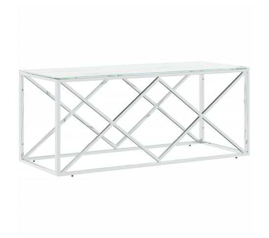 Table Basse 110x45x45 Cm Acier Inoxydable Et Verre