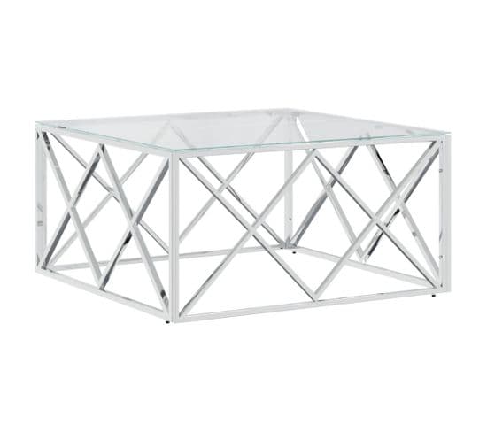 Table Basse 80x80x40 Cm Acier Inoxydable Et Verre