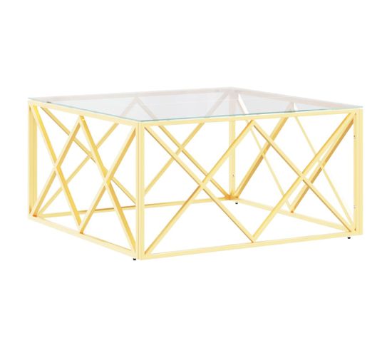 Table Basse 80x80x40 Cm Acier Inoxydable Et Verre