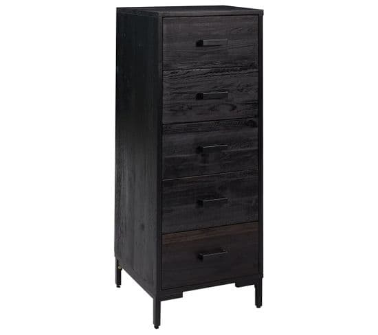 Commode Noir 42x35x110 Cm Bois De Pin Massif