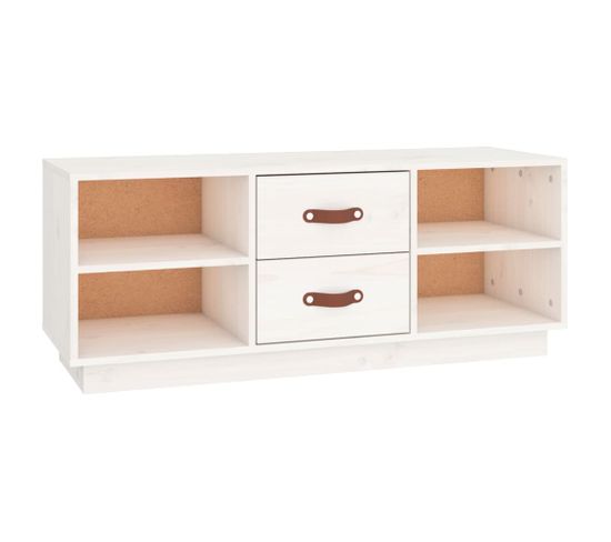 Meuble TV Blanc 100x34x40 Cm Bois De Pin Massif