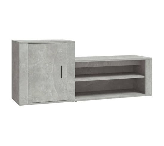 Armoire à Chaussures Gris Béton 130x35x54 Cm Bois Contreplaqué