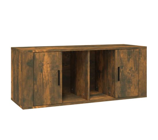 Meuble TV Chêne Fumé 100x35x40 Cm Bois Contreplaqué