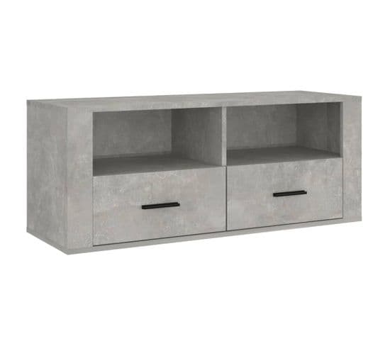 Meuble TV Gris Béton 100x35x40 Cm Bois Contreplaqué