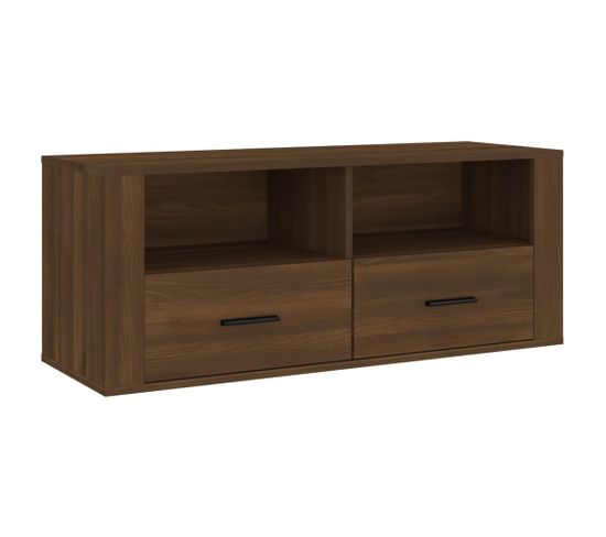 Meuble TV Chêne Marron 100x35x40 Cm Bois Contreplaqué