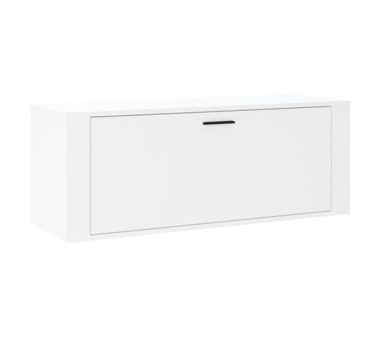 Armoire à Chaussures Murale Blanc 100x35x38cm Bois Contreplaqué