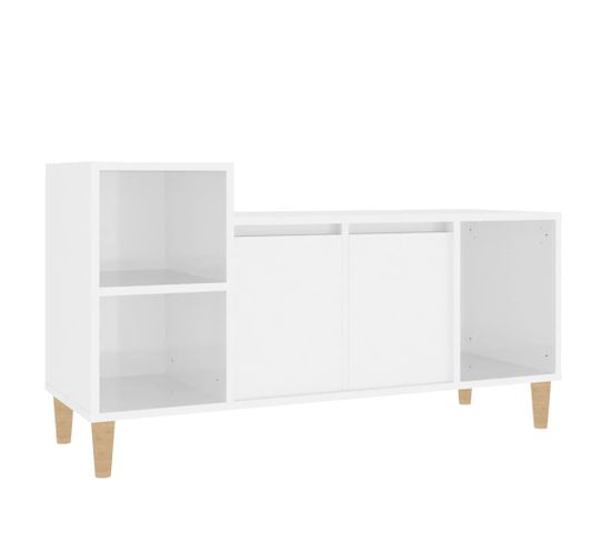 Meuble TV Blanc Brillant 100x35x55 Cm Bois Contreplaqué