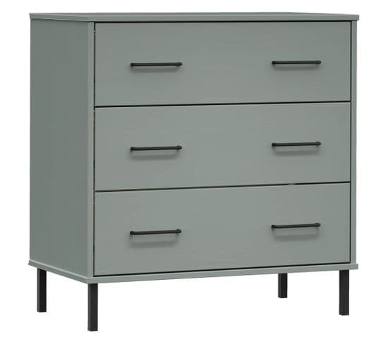 Buffet Avec 3 Tiroirs Gris 77x40x79,5 Cm Bois Massif Oslo