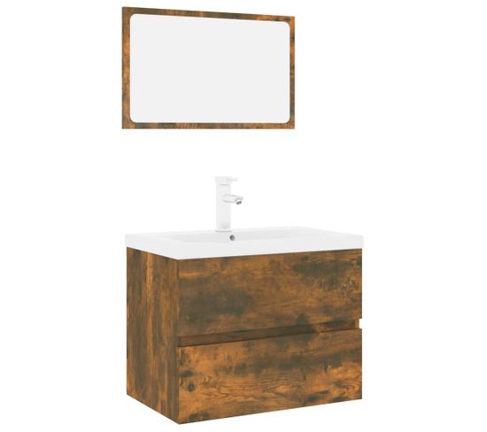 Ensemble Meuble Vasque 60 x 1,5 x 37 Cm - Vasque + Robinet + Miroir - Bois