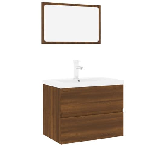 Ensemble Meuble Vasque 60 x 38,5 x 45 Cm - Vasque + Robinet + Miroir - Bois