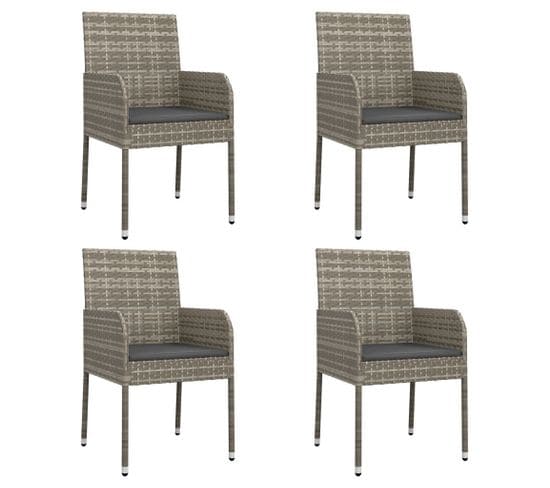 Chaises De Jardin Avec Coussins Lot De 4 Résine Tressée Gris