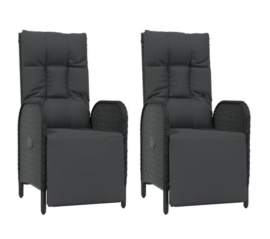 Fauteuils Inclinables D'extérieur Et Coussins 2pcs Poly Rotin Noir