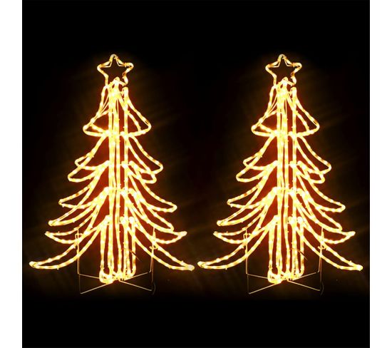 Arbres De Noël Pliables Avec LED 2 PCs Blanc Chaud 87x87x93 Cm