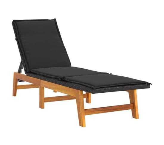 Chaise Longue Avec Coussin Résine Tressée/bois Massif D'acacia