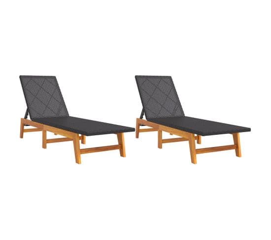 Chaises Longues Lot De 2 Noir/marron Résine Tressée/bois Acacia