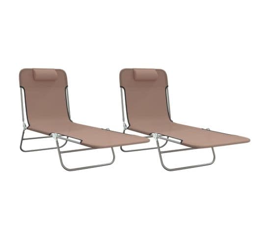 Chaises Longues Pliables 2 PCs Marron Textilène Et Acier