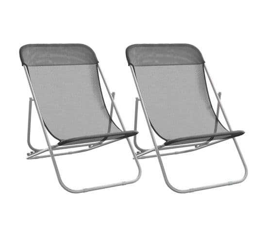 Chaises De Plage Pliantes 2pcs Textilène Acier Enduit De Poudre