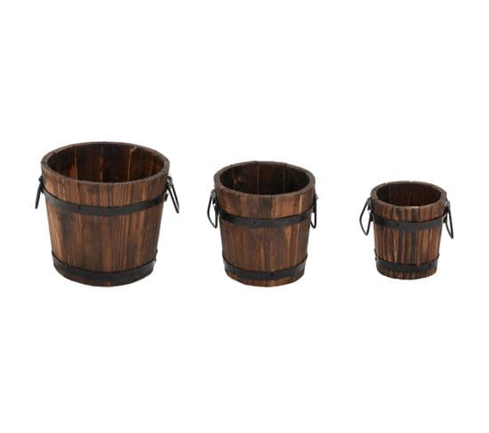 Ensemble De Jardinière Godet 3 PCs Bois Massif De Sapin