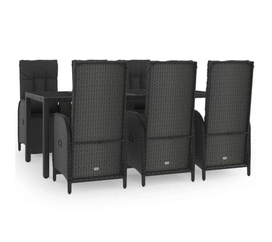 Ensemble à Manger De Jardin Coussins 7pcs Noir Résine Tressée