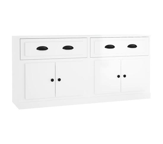 Buffets 2 Pièces Blanc Brillant Bois Contreplaqué