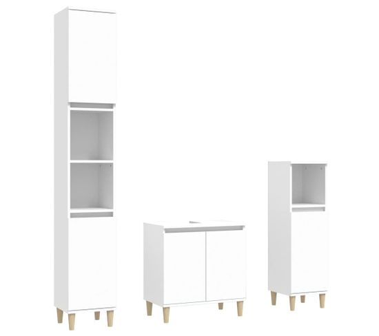 Ensemble De Meubles Salle De Bain 3 PCs Blanc Bois D'ingénierie