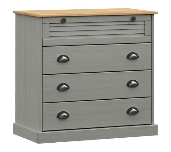 Commode Vigo Gris 80x40x76 Cm Bois Massif De Pin