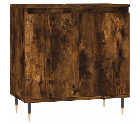 Armoire De Bain Chêne Fumé 58x33x60 Cm Bois Contreplaqué