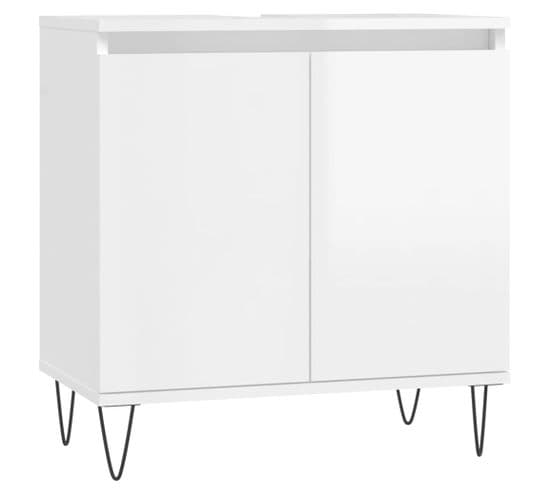 Armoire De Bain Blanc Brillant 58x33x60 Cm Bois Contreplaqué