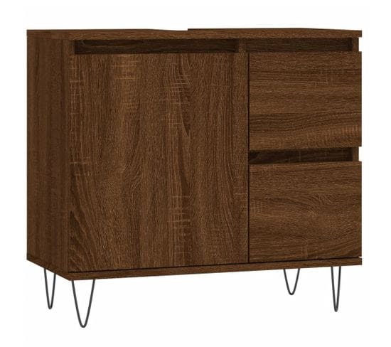 Armoire De Bain Chêne Marron 65x33x60 Cm Bois Contreplaqué