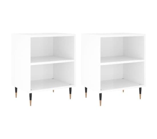 Tables De Chevet 2pcs Blanc Brillant 40x30x50cm Bois Ingénierie