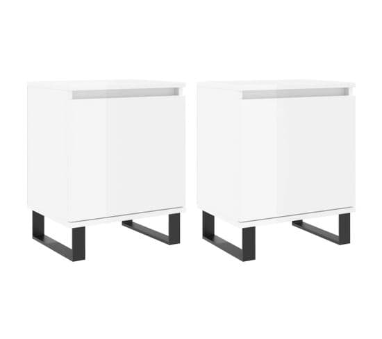 Tables De Chevet 2pcs Blanc Brillant 40x30x50cm Bois Ingénierie