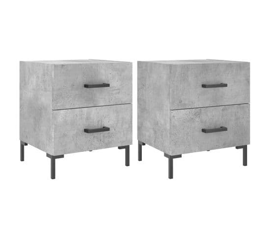 Tables De Chevet 2pcs Gris Béton 40x35x47,5cm Bois Contreplaqué