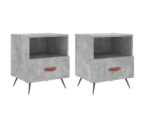 Tables De Chevet 2pcs Gris Béton 40x35x47,5cm Bois D’ingénierie