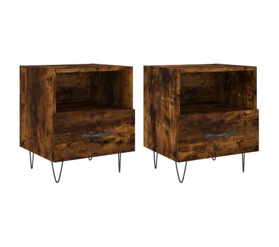 Tables De Chevet 2pcs Chêne Fumé 40x35x47,5cm Bois Contreplaqué