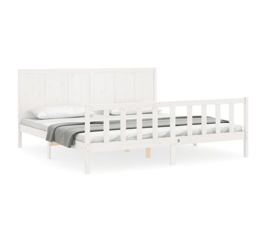 Cadre De Lit Avec Tête De Lit Blanc Super King Size Bois Massif