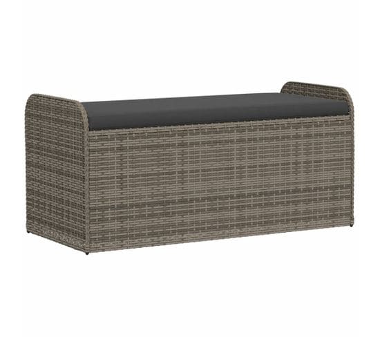 Banc De Rangement Avec Coussin Gris 115x51x52 Cm Résine Tressée