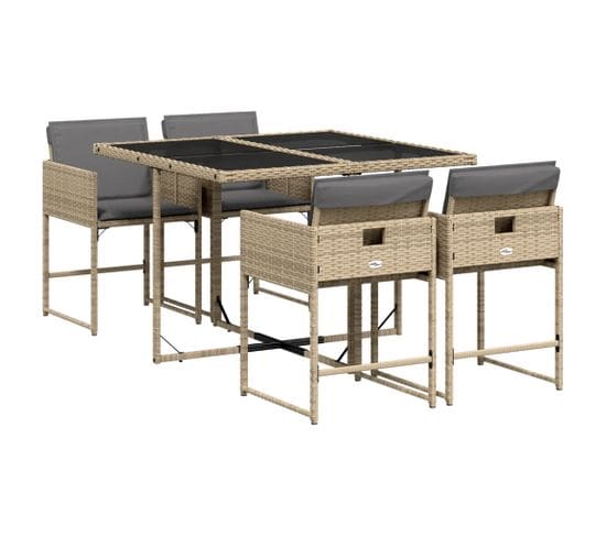 Ensemble à Manger De Jardin Coussins 5 PCs Mélange Beige Rotin